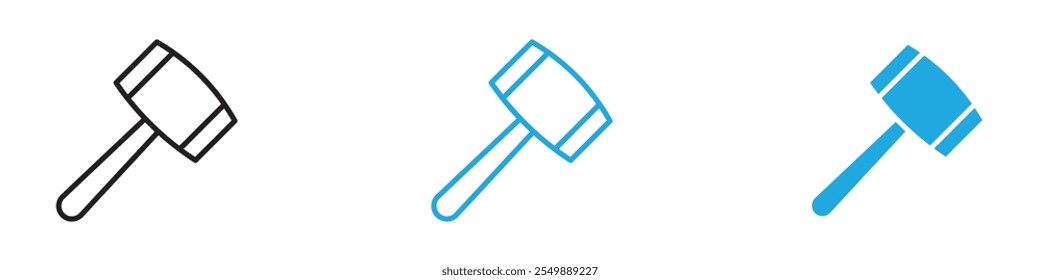 Wooden mallet icon Outline vector line set