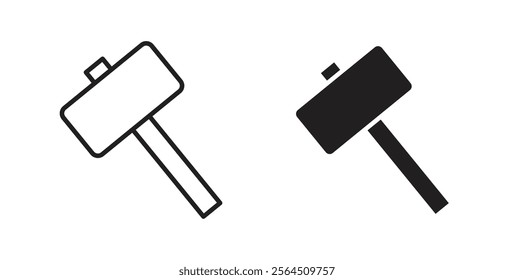 Wooden mallet icons in flat and line style set.