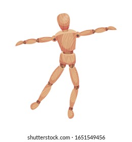 Wooden Man in Dancing Pose Isolated on White Background Vector Illustration