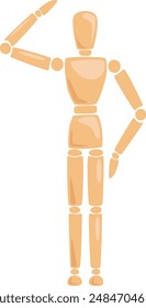 Wooden Man Manikin Hand Up Pose Vector Illustration