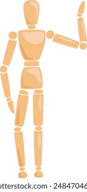 Wooden Man Manikin Hand Up Pose Vector Illustration