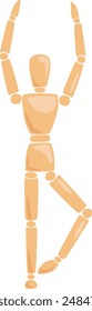 Wooden Man Manikin Hands Up Pose Vector Illustration