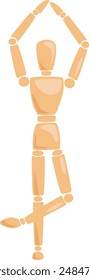 Wooden Man Manikin Hands Up Pose Vector Illustration