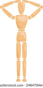 Wooden Man Manikin Hands Up Pose Vector Illustration