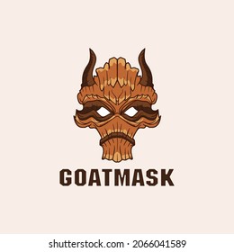 wooden man mascot logo design with brown horns like a mask, icon, vector illustration	