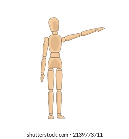 Wooden man model, manikin to draw human body anatomy pose, showing direction. Mannequin control dummy figure vector simple illustration stock image	
