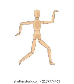 Modelo de hombre de madera, maniquí para dibujar el cuerpo humano anatomía pose egipcia. Mannequina control maniquí figura vectorial simple ilustración material imagen	
