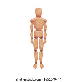 Wooden Man Standing Still Isolated on White Background Vector Illustration