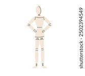 Wooden mannequin isolated on white background. Vector illustration.