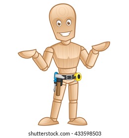 Wooden mannequin wearing the belt with tools