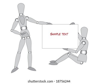 Wooden mannequins ( ready to move ), show your text, isolated on white