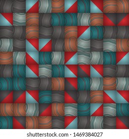 Wooden or Marble Square Tile Mosaic Seamless Repeat Vector Pattern Swatch.  Colorful wooden squares with rings showing.