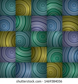 Wooden or Marble Square Tile Mosaic Seamless Repeat Vector Pattern Swatch.  Colorful wooden squares with rings showing.