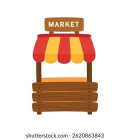 Wooden market stall for outdoor store icon cartoon vector illustration isolated on transparent background