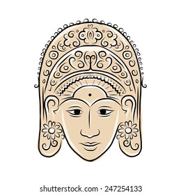 Wooden mask of indonesian dancer woman, sketch for your design. Vector
