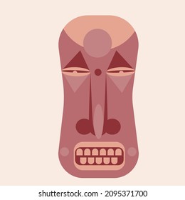 Wooden mask isolated. Flat vector stock illustration. Dreiney culture icon or symbol. African amulet. Sculpture made of wood, the face of an idol. Vector graphics for design