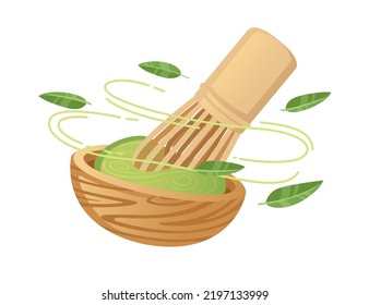 Wooden matcha whisk tool tradition equipment vector illustration isolated on white background