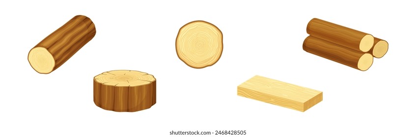 Wooden Material and Object of Sawmill Vector Set