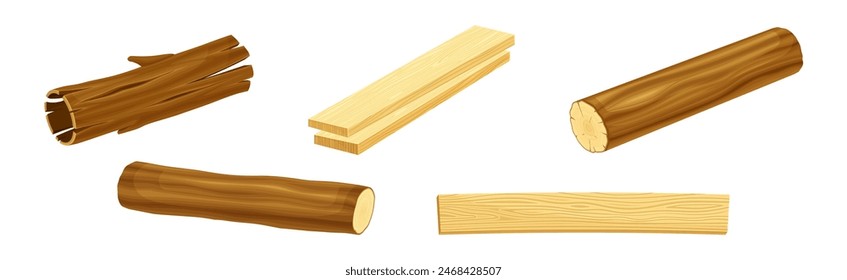 Wooden Material and Object of Sawmill Vector Set