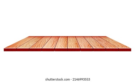 Wooden Material Table Or Shelf Surface Vector. Oak Wooden Stand Vintage Hardwood Furniture Tabletop Or Bookshelf. Natural Wood Platform Or Counter Template Realistic 3d Illustration