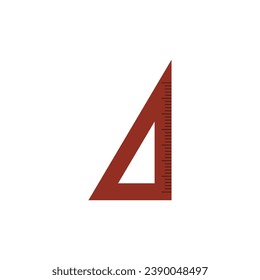 Wooden math triangle, simple flat icon, vector illustration isolated on white background. Ruler, tool for measurement, mathematics or arithmetic educational equipment, angle in cartoon style.