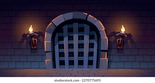 a wooden medieval vault gates firing torches