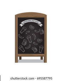 Wooden menu announcement board with October fest signs. Vector illustration.