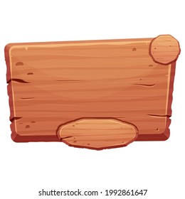 Wooden menu button, ui game asset in cartoon style isolated on white background. Empty plank for choice, question. Bright detailed and textured board. Vector illustration