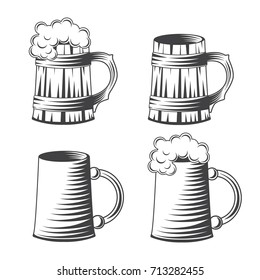 Wooden and metal beer mug. Vector illustration.