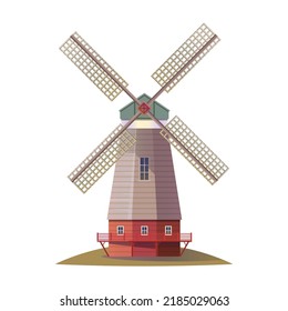 Wooden mill building, vector icon or clipart.