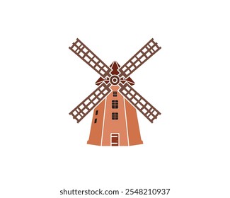 Wooden Mill icon. Fully detailed windmill silhouette.