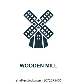 Wooden Mill icon. Monochrome sign from farming collection. Creative Wooden Mill icon illustration for web design, infographics and more