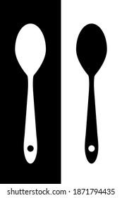 Wooden mixing spoon icon vector illustration isolated in black and white colors. Cooking spoon for stir made of wood symbol set. Chef ladles isolated silhouette pictogram. Kitchen dinnerware for cook