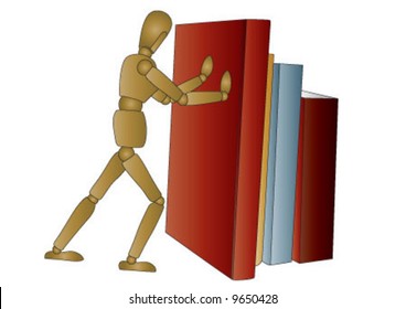 Wooden model man holding the books.