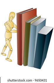 Wooden model man holding the books.