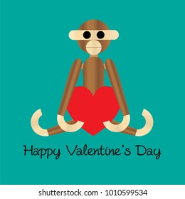 wooden monkey valentine with heart vector graphic