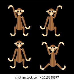 wooden monkeys vector icons