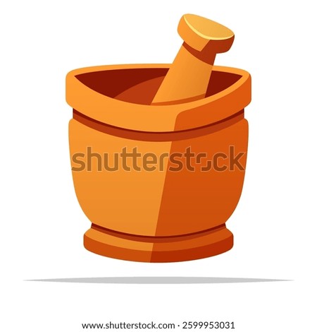 Wooden mortar and pestle vector isolated illustration