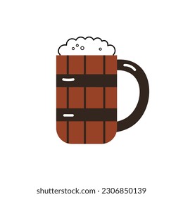 Wooden mug with beer vector illustration. Alcohol drink sign, symbol, icon, item for party, brewery, pub, bar, restaurant, tavern design