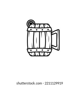 wooden mug icon with lemon slice on white background. simple, line, silhouette and clean style. black and white. suitable for symbol, sign, icon or logo