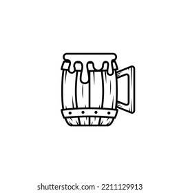 wooden mug icon with overfilled with water on white background. simple, line, silhouette and clean style. black and white. suitable for symbol, sign, icon or logo