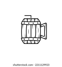 wooden mug icon with straw on white background. simple, line, silhouette and clean style. black and white. suitable for symbol, sign, icon or logo