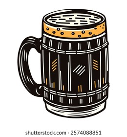 Wooden mug icon in vintage style