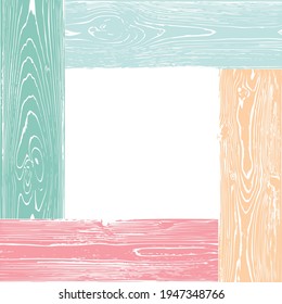 wooden multicolored vector frame, square of colored painted boards, photo frame isolated on white background