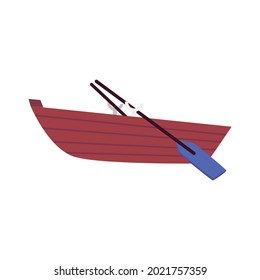 Wooden nautical boat with paddles cartoon colorful isolated flat vector illustration on white background. Small sailors boat or marine vessel of fisherman. svg
