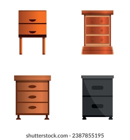 Wooden nightstand icons set cartoon vector. Bedside table. Home furniture