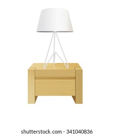 wooden nightstand with reading lamp