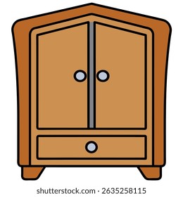 Wooden nightstand with three drawers isolated on transparent background