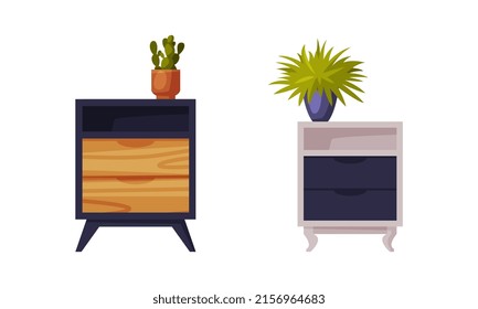 Wooden nightstands set for room or interior vector illustration