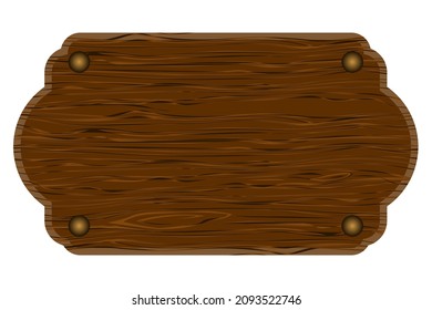 Wooden Notice Board On White Background, Vector Illustration